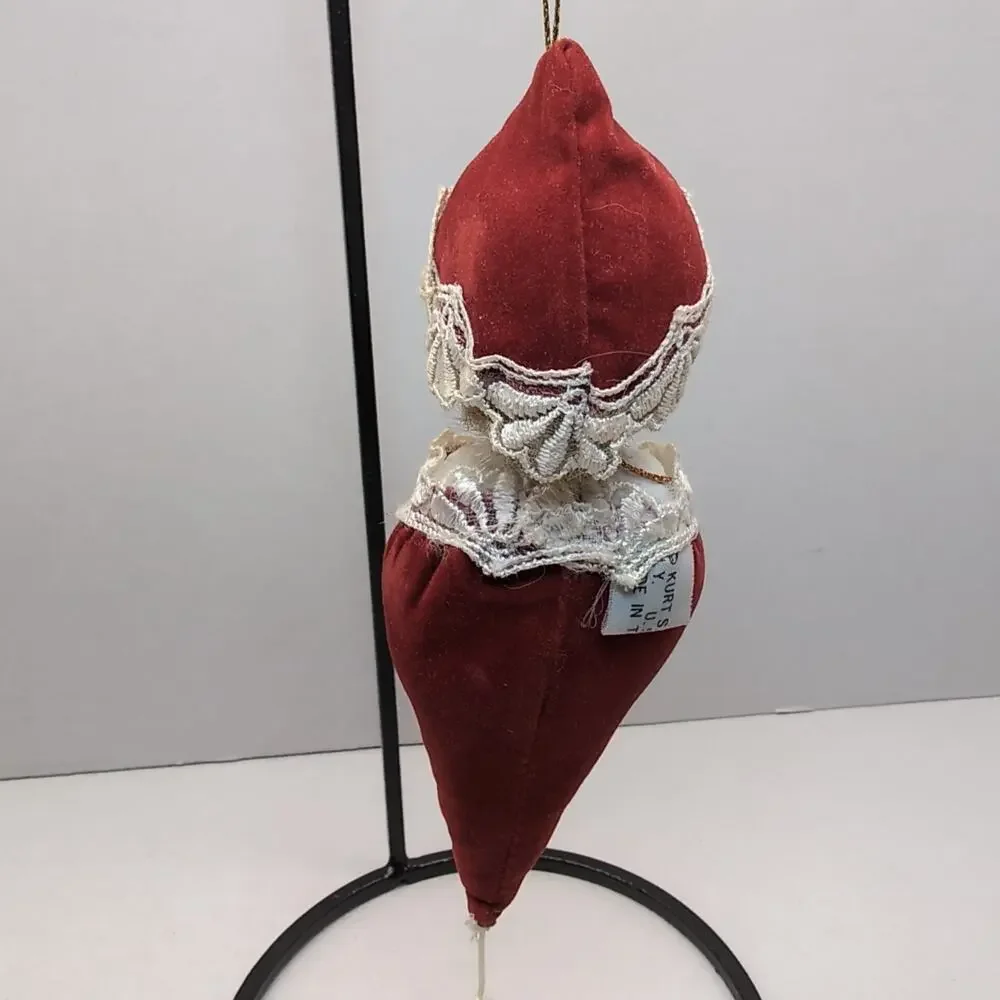 Kurt Adler Christmas Ornament Porcelain Face Victorian Red‎ Velvet Lace 1982